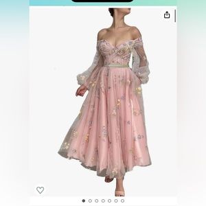 Flower Lace Pink Tulle Ballgown. Spring Court vibes